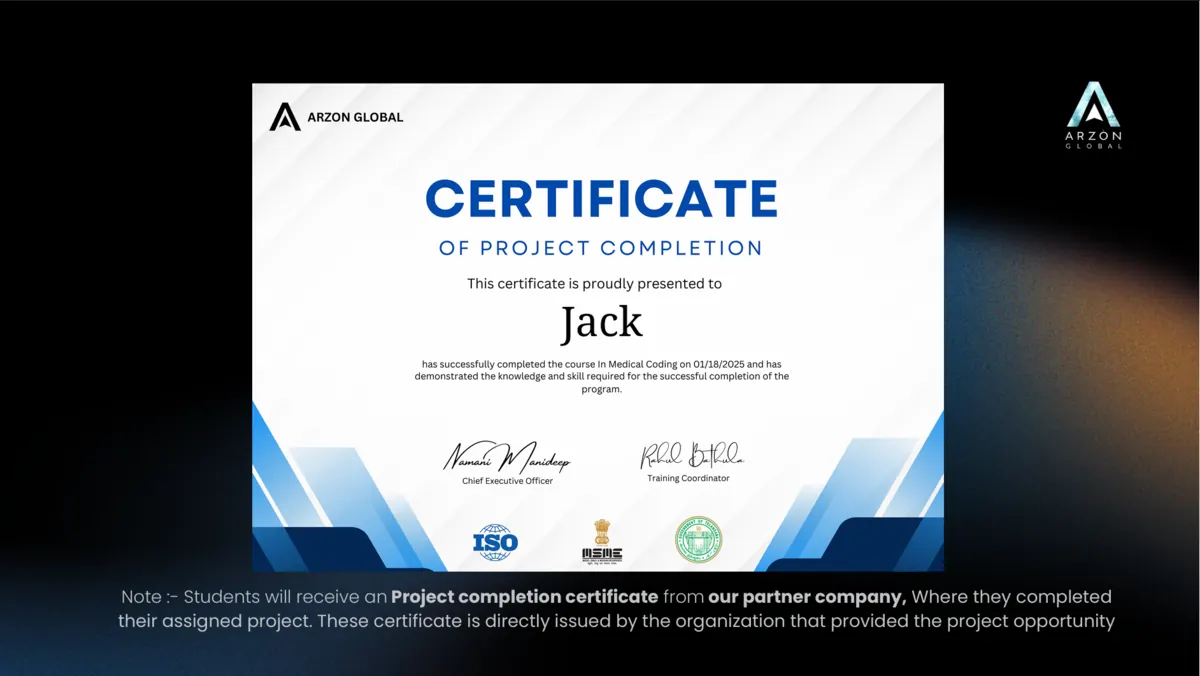 Sample Project Completion Certificate issued by Partner company